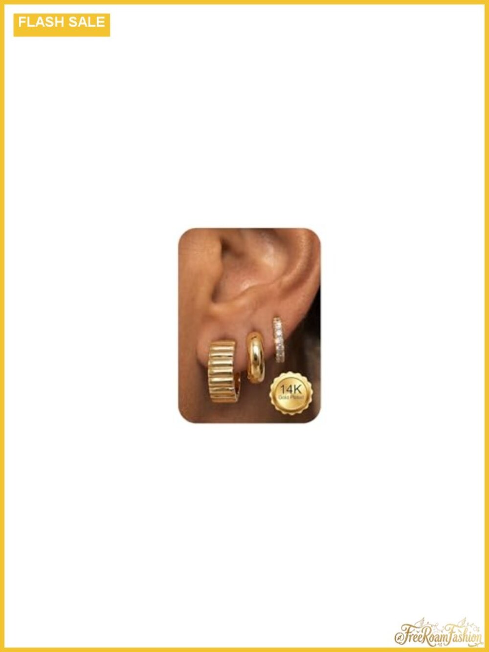 3 Pair 14K Gold Plated Hoop Earrings Set Hypoallergenic Chunky Huggie